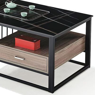 現代のスマートブラックコーヒーテーブル 多機能スレート オフィス家具 お茶のテーブル