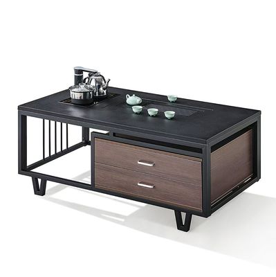 モダンな長方形 黒岩のスラブ トップ メタルフレーム オフィス家具 オフィス お茶 カフェテーブル
