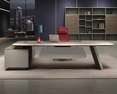 モダンなL型 エルゴノミックなオフィス デスク 高級 エグゼクティブオフィス デスクとチェア CEOボス 木製のオフィス デスク